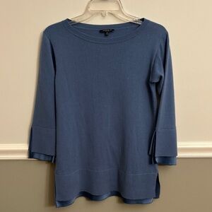 Lafayette 148 Cornflower Blue Cashmere Faux Silk Trim Sweater Top Extra Small P